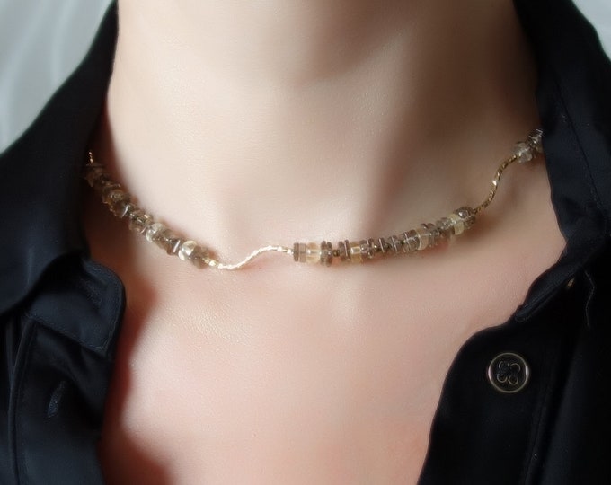 Necklace with Smoky quartz, Necklace with Citrine, Necklace with Pyrite, Gemstone Choker, Minimalist necklace pyrite, citrine, smoky quartz