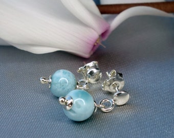 Larimar earrings sterling silver, Sterling silver earrings, genuine larimar earrings, High-Quality Larimar earrings