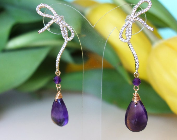 Natural amethyst earrings, amethyst jewelry, purple earrings, genuine amethyst drop, briolette earrings