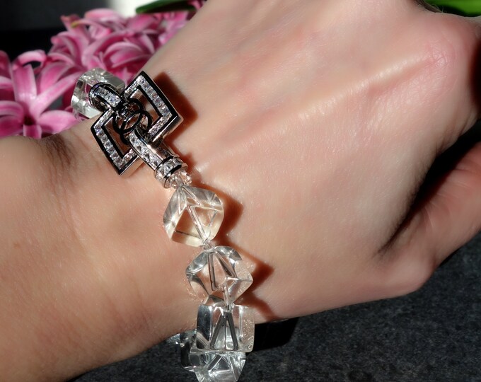 Clear Quartz Bracelet, square Clear quartz beads, calming bracelet, good luck bracelet, fashion jewelry birthday gifts, crystal bracelet