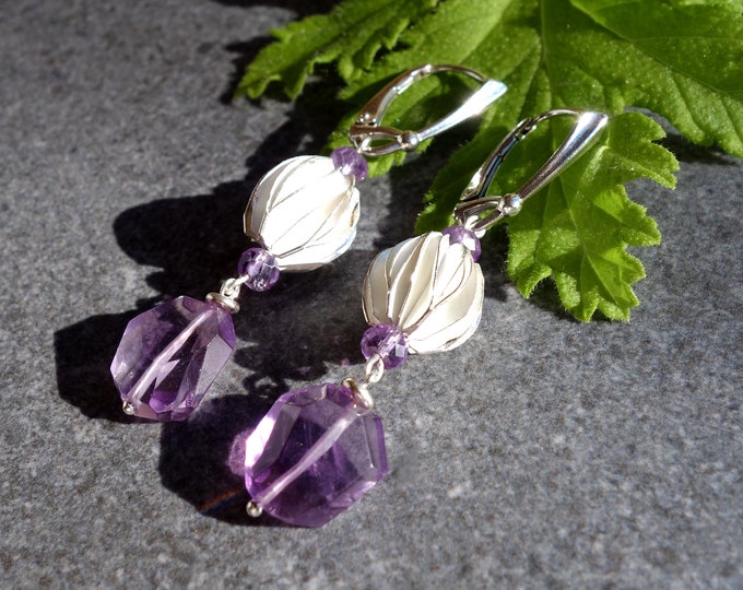 Amethyst Earrings sterling silver,  purple stone earring, Sterling silver earrings,  genuine amethyst earrings, amethyst jewelry