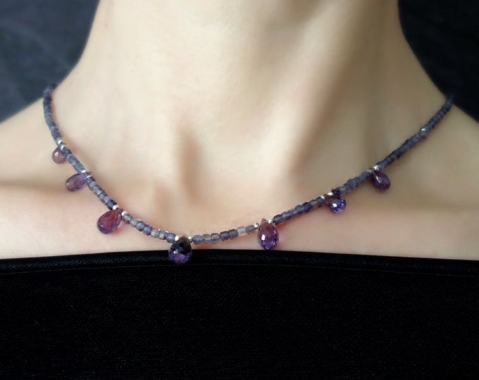 Tanzanite and Lab Created Alexandrite necklace with sterling silver, Tanzanite Necklace, Minimalist tanzanite necklace with sterling silver