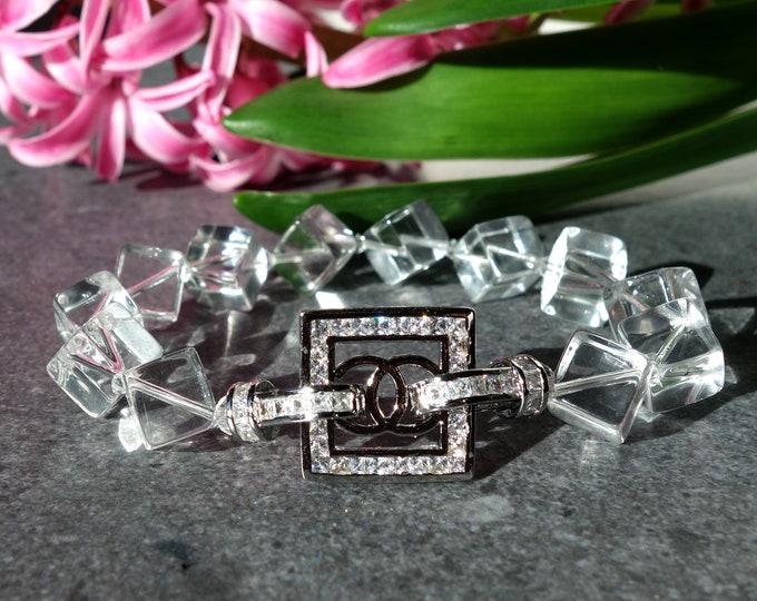 Clear Quartz Bracelet, square Clear quartz beads, calming bracelet, good luck bracelet, fashion jewelry birthday gifts, crystal bracelet