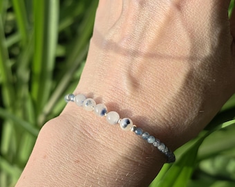 Dumortierite in Quartz Bracelet with sterling silver, Blue Gemstone Beaded Bracelet, Dainty Handmade Gift for Her