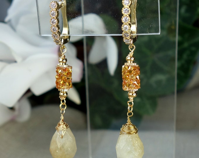 Citrine and Swarovski earrings, yellow earrings, gemstone earrings, genuine citrine earrings, citrine dangles, yellow stone earrings