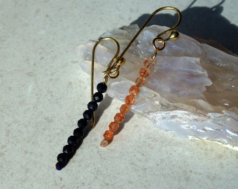 Sunstone and sapphire earrings with gold plated silver, genuine sunstone earrings, sapphire earrings, sapphire jewelry, sunstone jewelry