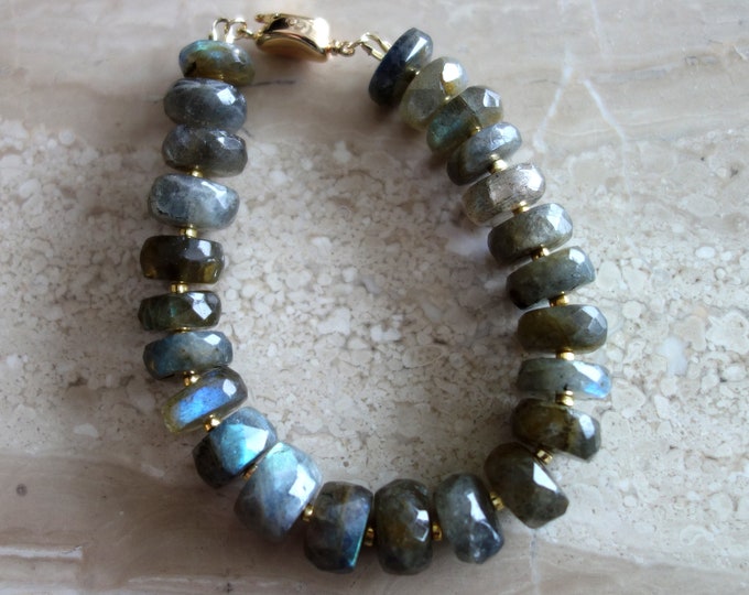 Labradorite Bracelet, Rare Natural Rainbow Blue Light Ice Labradorite, Genuine Dark Black Blue Labradorite Jewelry