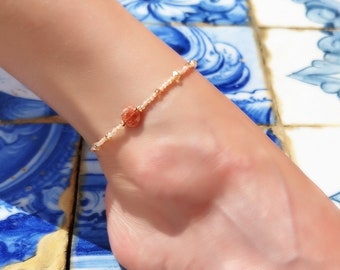 Gemstone Anklet with sunstone, yoga Anklet, Sun Anklet, Bead Anklet, Summer Anklet, ankle bracelet, hippie anklet, Sunstone anklet