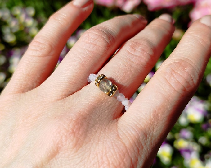 Natural Gemstone Ring, Blue Lace agate and labradorite ring, Natural Blue Lace agate ring, Natural Stone Stretch Ring, Boho beads ring