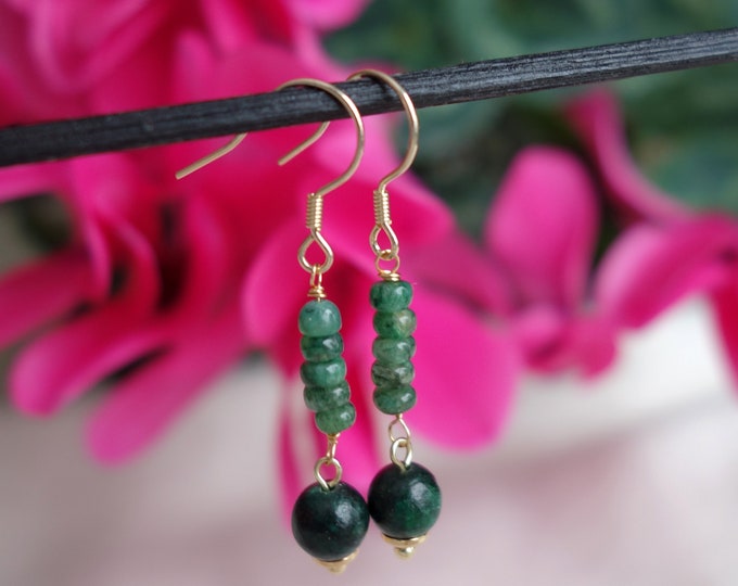 Emerald earrings with gold plated sterling silver, genuine Emerald earrings, emerald green earrings, green earrings, emerald jewelry