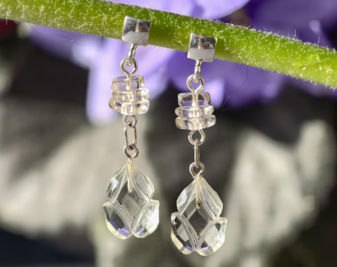Prasiolite Drop Earrings Sterling Silver 925 Green Quartz Dangle Earrings One of a Kind Gemstone Jewelry 3.5cm