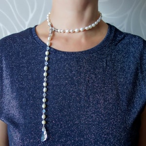 collier de perles de mariage, tour de cou bohème de perles, collier de mariée en perles, collier de perles avec cristaux Swarovski, bijoux en perles, sautoir