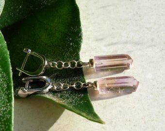 Natural Ametrine Earrings, long chain earrings, genuine ametrine earrings, ametrine jewelry