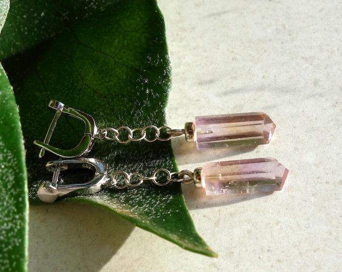 Natural Ametrine Earrings, long chain earrings, genuine ametrine earrings, ametrine jewelry
