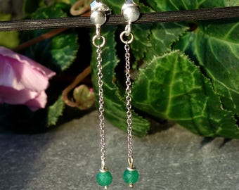 Emerald earrings sterling silver, Sterling silver earrings, genuine Emerald earrings, emerald green earrings, green earrings