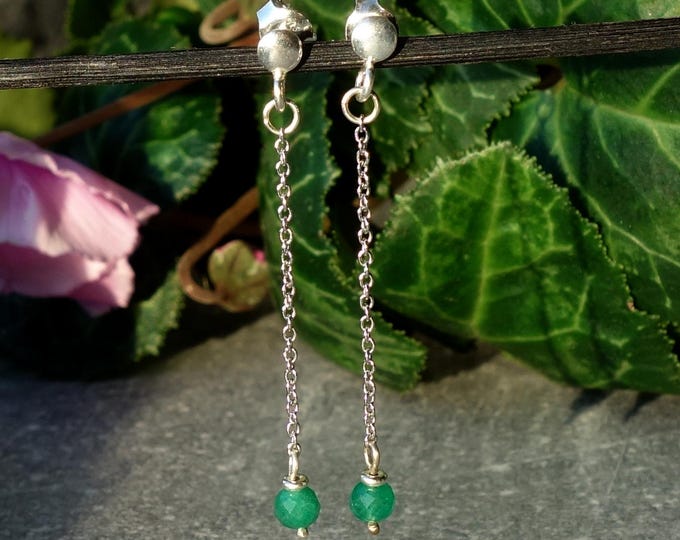 Emerald earrings sterling silver, Sterling silver earrings, genuine Emerald earrings, emerald green earrings, green earrings