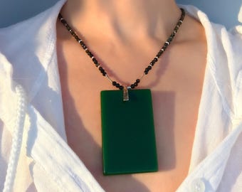 Jade Pendant with Green Tourmaline Necklace, Nephrite jewelry