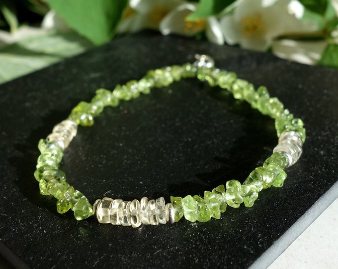 Peridot ans Citrine Bracelet with sterling silver, green peridot bracelet, genuine citrine bracelet, peridot bangle, chrysolite bracelet