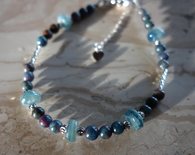 Elegant Kyanite and Ruby in Kyanite Bracelet - Natural Gemstone Jewelry - Handcrafted for You - Blue Kyanite bracelet