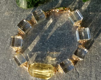 Citrine and Clear quartz Bracelet, Citrine Bracelet, Gemstone bracelet with citrine and clear quartz, Natural clear quartz bracelet
