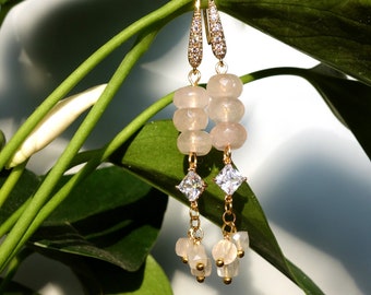 Rose quartz Earrings, pink quartz earrings, rose quartz gold earrings, genuine quartz earrings, gemstone earrings