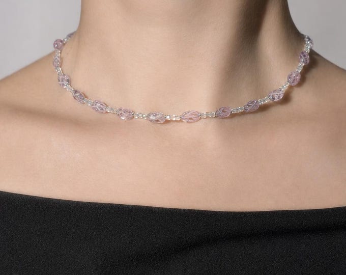 Amethyst and Topaz Necklace, Minimalist amethyst jewelry