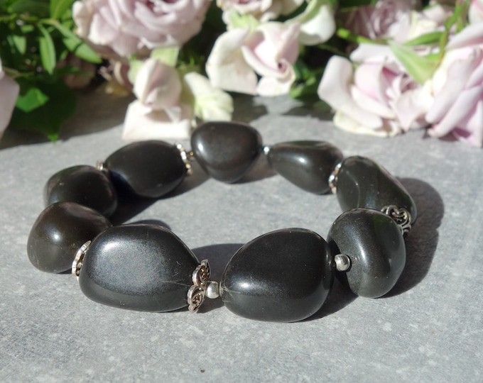 Black Onyx bracelet with Sterling silver, Genuine Black Onyx, black onyxl jewelry, bracelet for women, Black stone bracelet