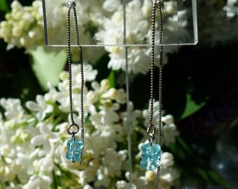 Blue apatite handmade earrings with 925 sterling silver, long chain earrings, genuine apatite earrings, Blue earrings
