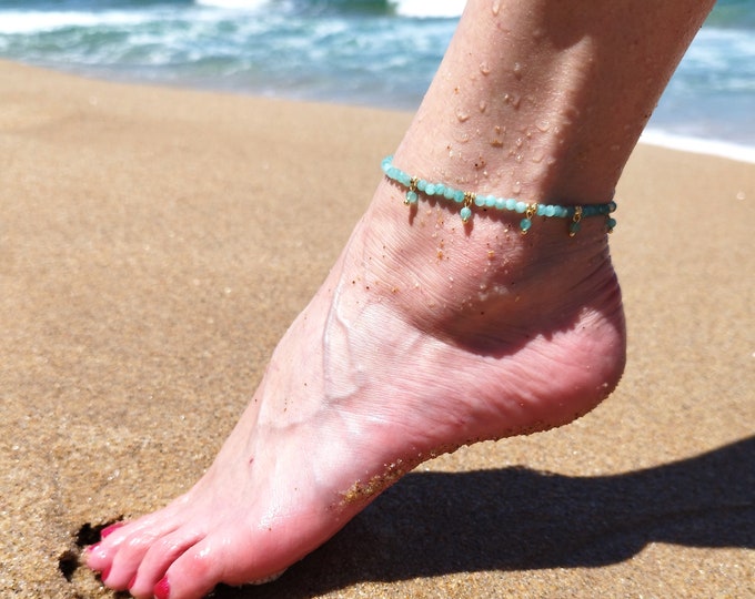 Gemstone Anklet with amazonite, yoga Anklet, Sun Anklet, Bead Anklet, Summer Anklet, ankle bracelet, hippie anklet, Amazonite anklet