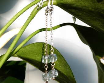 Quartz Earrings,  long chain earrings, Light Blue stone earring, genuine quartz earrings, gemstone earrings, long silver earrings