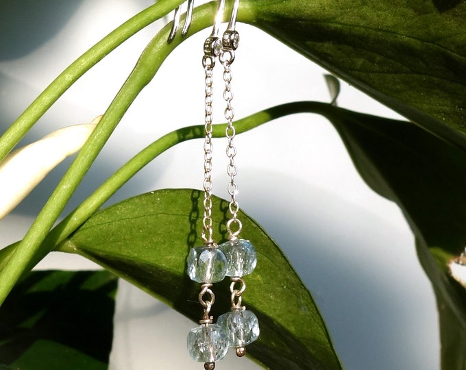 Quartz Earrings,  long chain earrings, Light Blue stone earring, genuine quartz earrings, gemstone earrings, long silver earrings