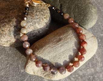 Pink, Red and Black Spinel bracelet - size 18 cm, Pink & Black Spinel Bracelet, Multicolor Spinel Bracelet