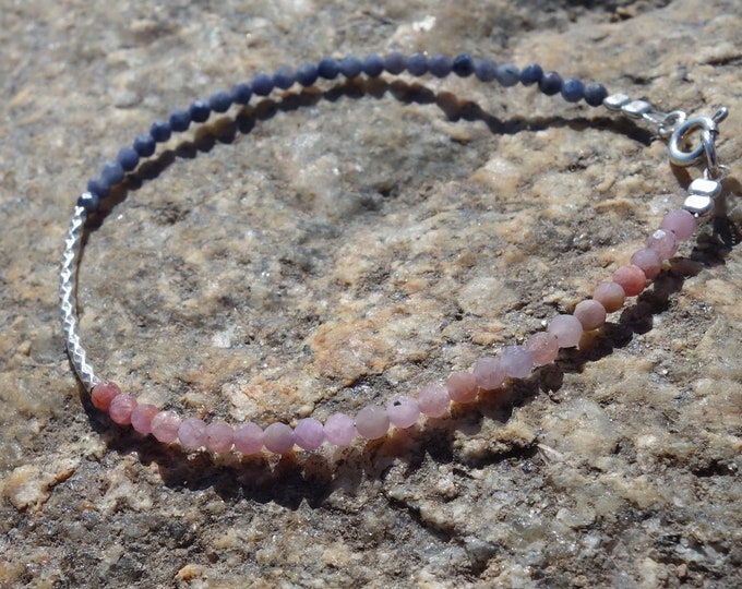 Sapphire and Ruby Bracelet, Sapphire Jewelry gift, Ruby Jewelry bracelet, Thin Bracelet, Faceted gemstone, bracelet with 925 Silver