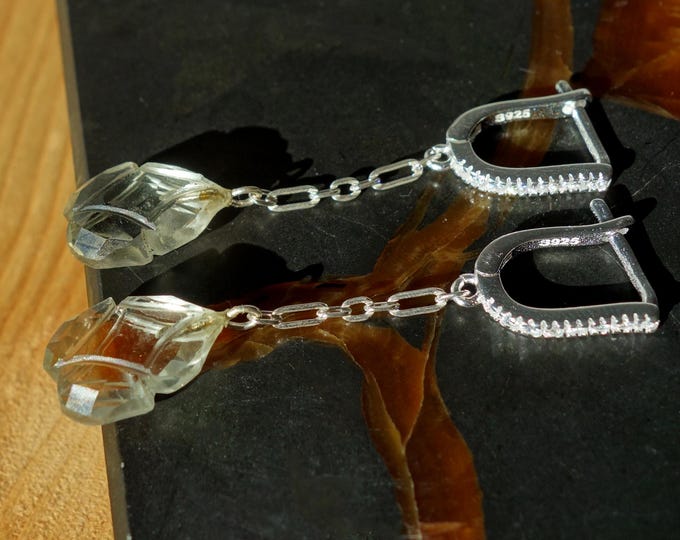 Natural Prasiolite Earrings, long chain earrings, genuine prasiolite earrings, green amethyst earrings, long earrings, prasiolite jewelry