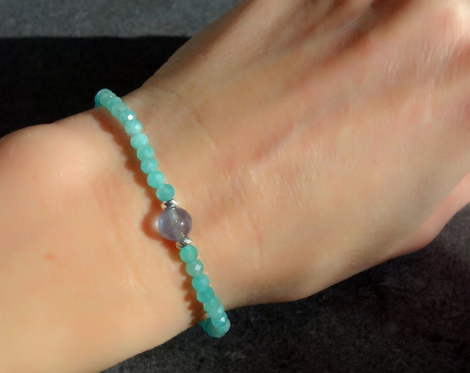 Amazonite and fluorite bracelet with sterling silver beads, Amazonite Jewelry gift, amazonite bracelet, calming bracelet, Thin Bracelet