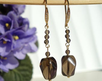 Natural smoky quartz earrings, smoky quartz genuine earrings, smoky quartz jewelry, smokey quartz earrings, Natural Stone Jewelry