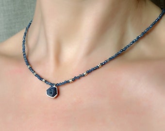 Natural sapphire necklace with sterling silver, genuine sapphire tiny necklace, blue sapphire necklace, sapphire choker, sapphire pendant