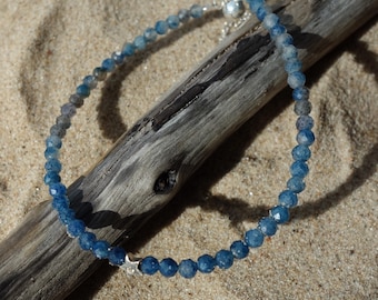 Dumortierite Quartz Bracelet with sterling silver, Dumortierite Jewelry, blue bracelet, Natural Dumortierite Stone Bracelet