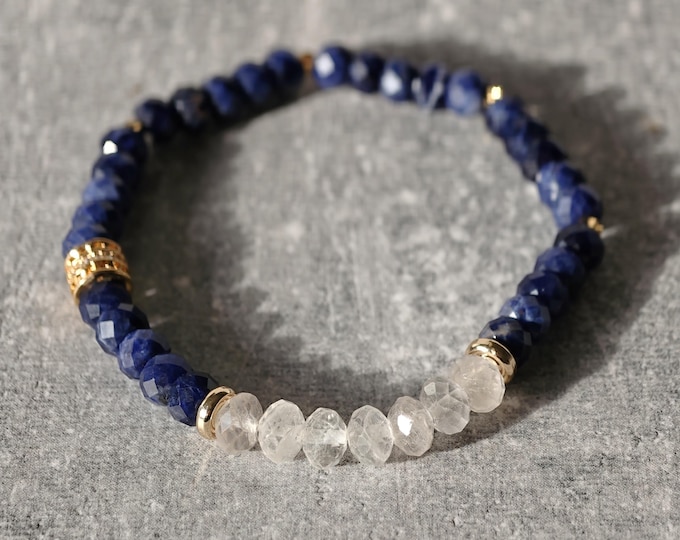 Sodalite Bracelet with fluorite, Blue bracelet, intention bracelet, faceted sodalite bracelet, elastic bracelet
