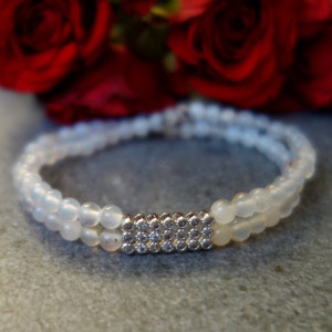 White chalcedony bracelet, double row Bracelet, multi-row bracelet with white agate, White agate bracelet, White agate crystal bracelet