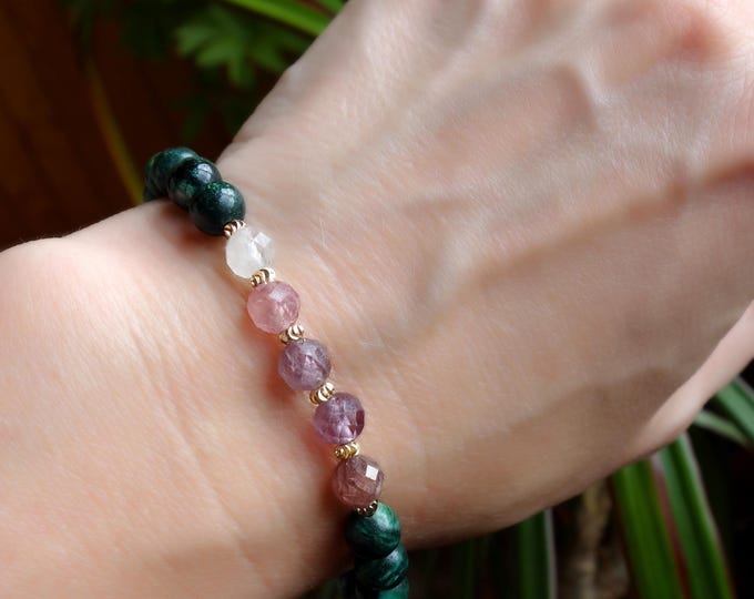 Emerald Bracelet with pink spinel beads, genuine emerald Bracelet, Gemstone bracelet emerald and pink spinel, multi stone bracelet