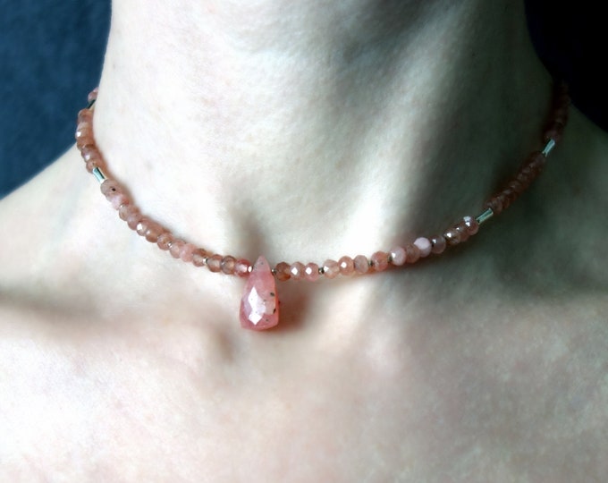 Rhodochrosite necklace with rhodochrosite pendant and sterling silver, Rhodochrosite pendant, Rhodochrosite  jewelry, Rhodochrosite choker