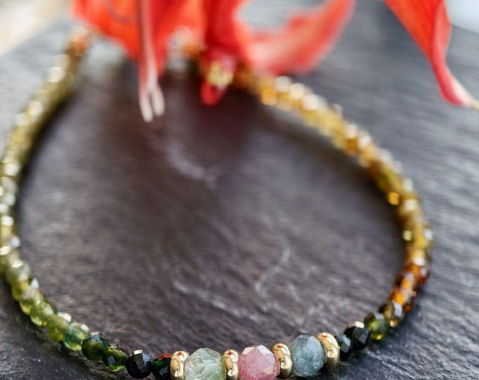 Multicolor Tourmaline Bracelet with Gold-Plated Clasp