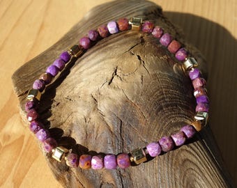 Stichtite Bracelet 4 mm - Stainless Steel Accents - 16 cm Petite Fit - One of a Kind - Purple Gemstone Stackable Gift for Her.