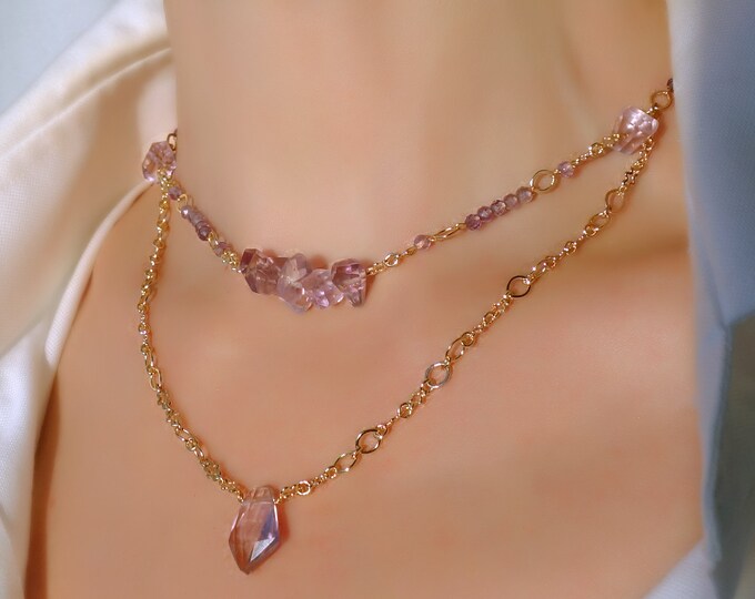 Necklace with ametrine, ametrine chain necklace, Multi Strands Necklace with Ametrine, Necklace with gemstones, ametrine choker
