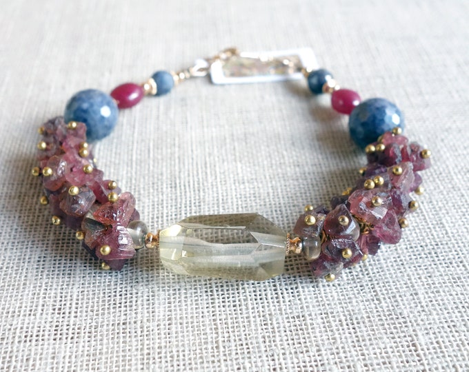 Genuine Sapphire and Ruby Bracelet with Rare Citrine bead, Gemstone bracelet, Natural Sapphire bracelet, Natural Ruby bracelet