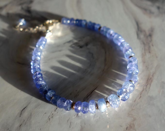 Tanzanite bracelet, Tanzanite Delicate Beaded Bracelet, Natural tanzanite, Gemstone bracelet, Minimalist bracelet with sterling silver