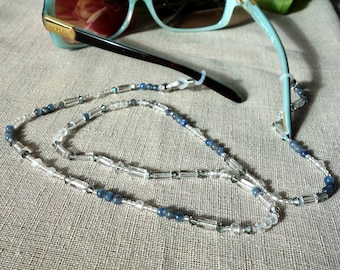 Gemstones Sunglasses / Eyeglasses Chain, Eyeglass Necklace with kyanite and clear quartz, kyanite chain, clear quartz chain Sunglasses chain