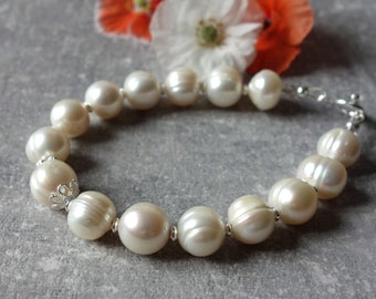 Pearl Bracelet with Sterling Silver clasp, Pearl Jewelry gift, white pearl bracelet, real pearl bracelet, jewelry birthday gifts for girl