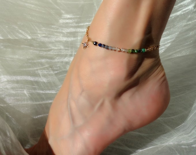 Multi color beaded gemstone Anklet, yoga Anklet, Sun Anklet, Bead Anklet, Summer Anklet, ankle bracelet, hippie anklet, multistone bracelet